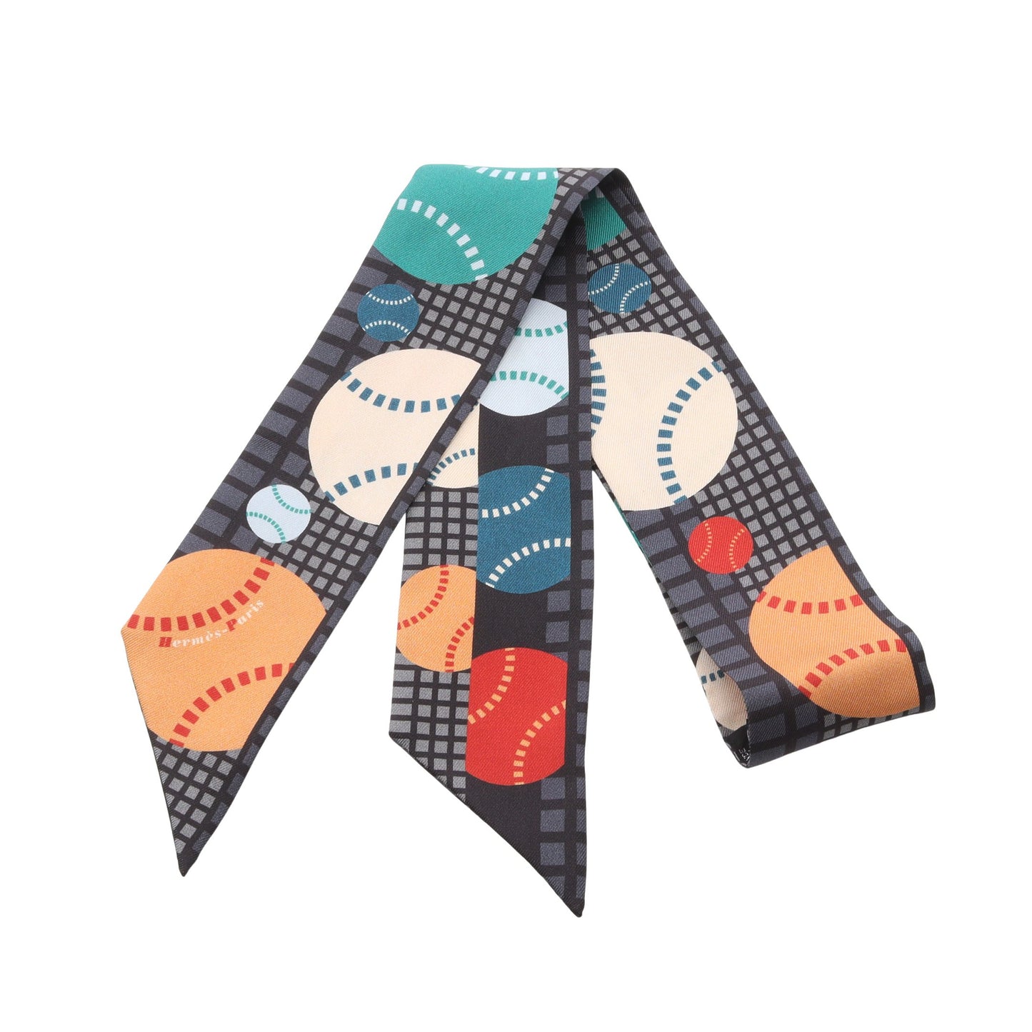 ツイリー BALLES DE TENNIS リボン スカーフ シルク ダークグレー マルチカラー エルメス 財布・小物 HERMES