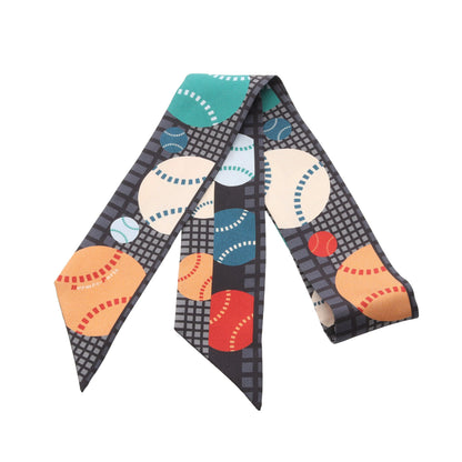 ツイリー BALLES DE TENNIS リボン スカーフ シルク ダークグレー マルチカラー エルメス 財布・小物 HERMES