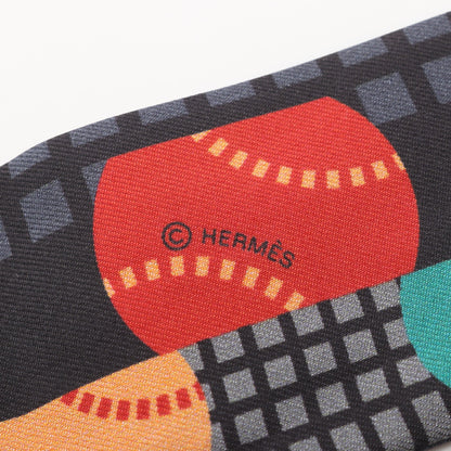 ツイリー BALLES DE TENNIS リボン スカーフ シルク ダークグレー マルチカラー エルメス 財布・小物 HERMES