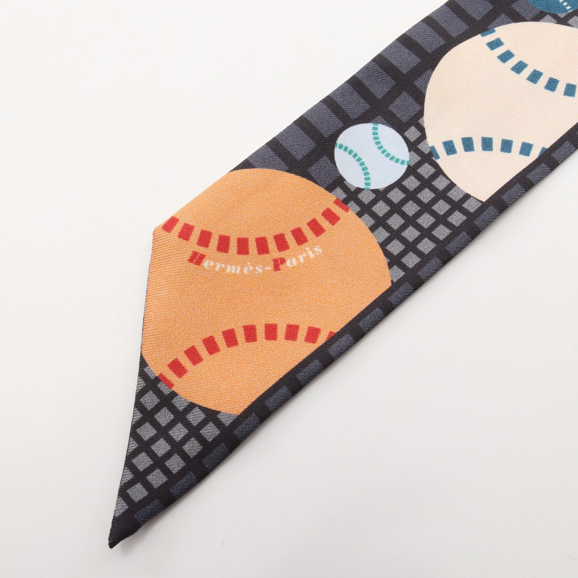 ツイリー BALLES DE TENNIS リボン スカーフ シルク ダークグレー マルチカラー エルメス 財布・小物 HERMES