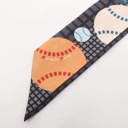 ツイリー BALLES DE TENNIS リボン スカーフ シルク ダークグレー マルチカラー エルメス 財布・小物 HERMES
