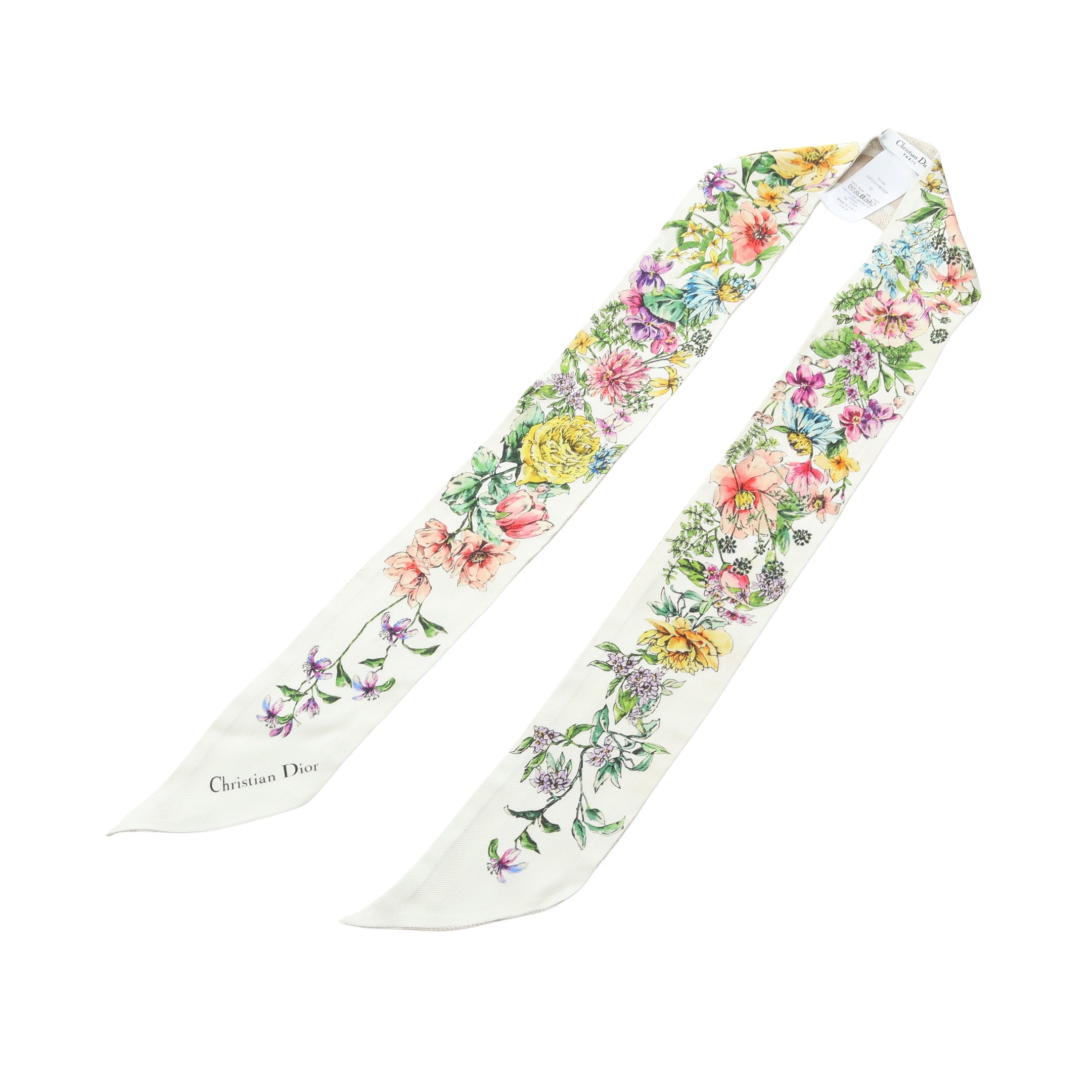 D-Floral ミッツァ リボン スカーフ シルク ベージュ マルチカラー