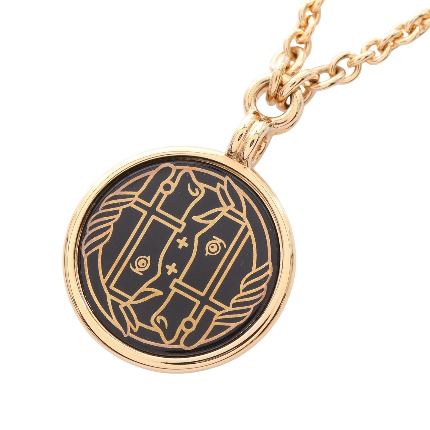 メダイユ カドリージュPM ネックレス GP ゴールド ブラック エルメス アクセサリー HERMES