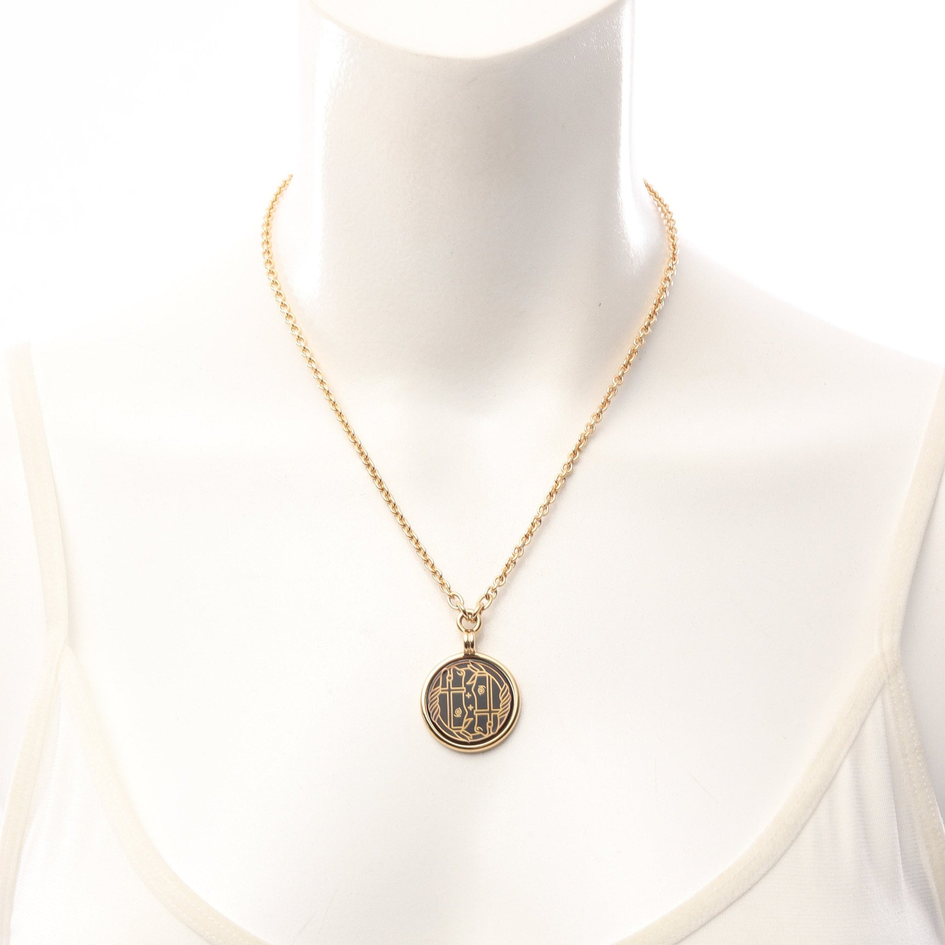 メダイユ カドリージュPM ネックレス GP ゴールド ブラック エルメス アクセサリー HERMES