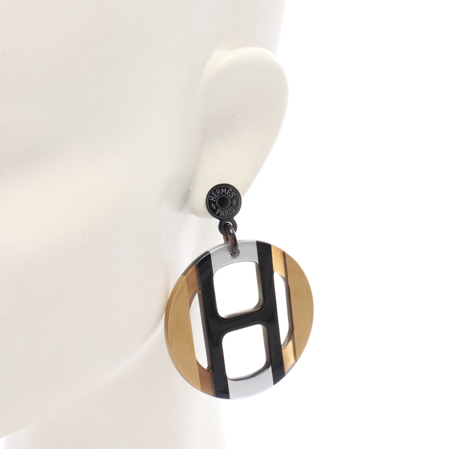 Hエキップ イリュジョン ドゥ ニュイ ピアス バッファローホーン ブラック ゴールド シルバー エルメス アクセサリー HERMES
