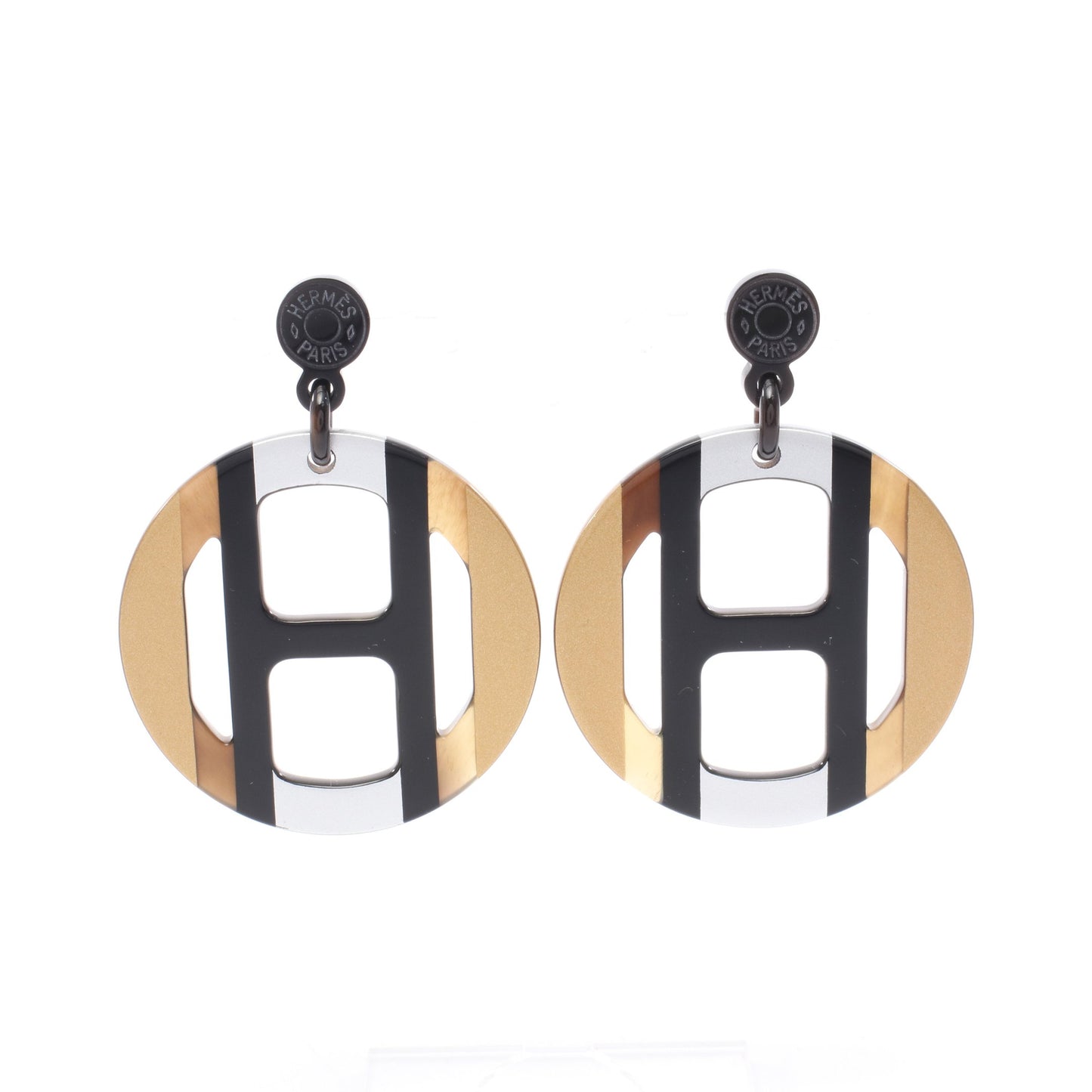 Hエキップ イリュジョン ドゥ ニュイ ピアス バッファローホーン ブラック ゴールド シルバー エルメス アクセサリー HERMES