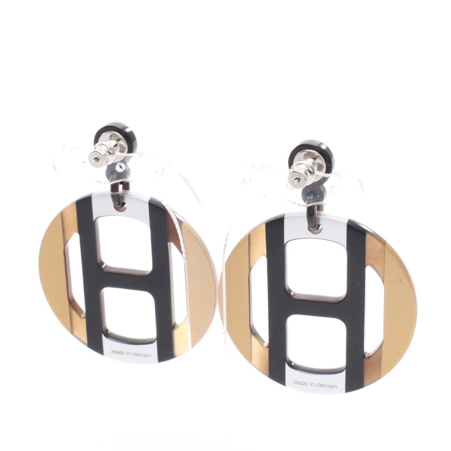 Hエキップ イリュジョン ドゥ ニュイ ピアス バッファローホーン ブラック ゴールド シルバー エルメス アクセサリー HERMES