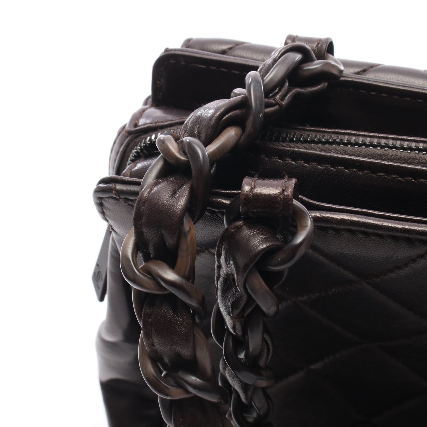 マトラッセ プラチェーン ショルダーバッグ トートバッグ ラムスキン ダークブラウン ブラック金具 シャネル バッグ CHANEL