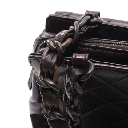 マトラッセ プラチェーン ショルダーバッグ トートバッグ ラムスキン ダークブラウン ブラック金具 シャネル バッグ CHANEL