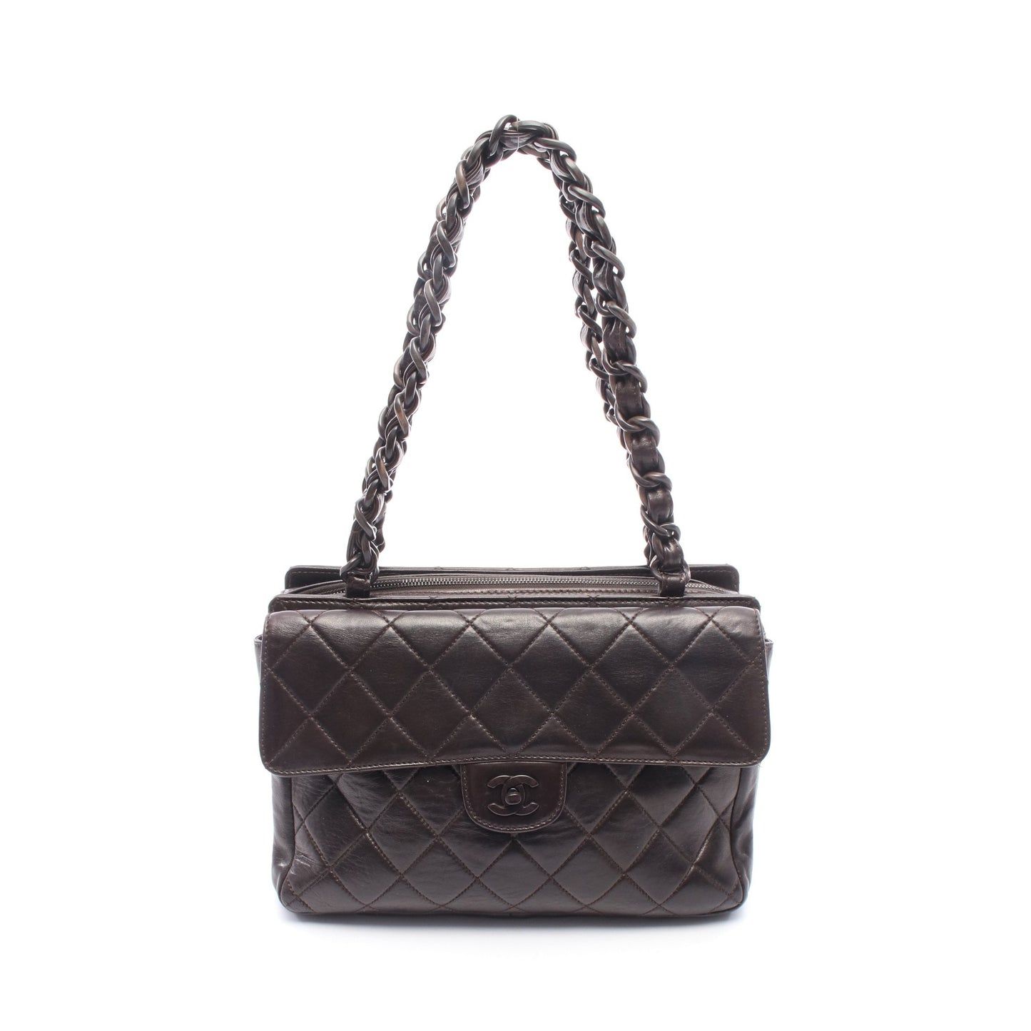 マトラッセ プラチェーン ショルダーバッグ トートバッグ ラムスキン ダークブラウン ブラック金具 シャネル バッグ CHANEL