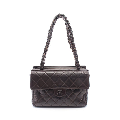 マトラッセ プラチェーン ショルダーバッグ トートバッグ ラムスキン ダークブラウン ブラック金具 シャネル バッグ CHANEL