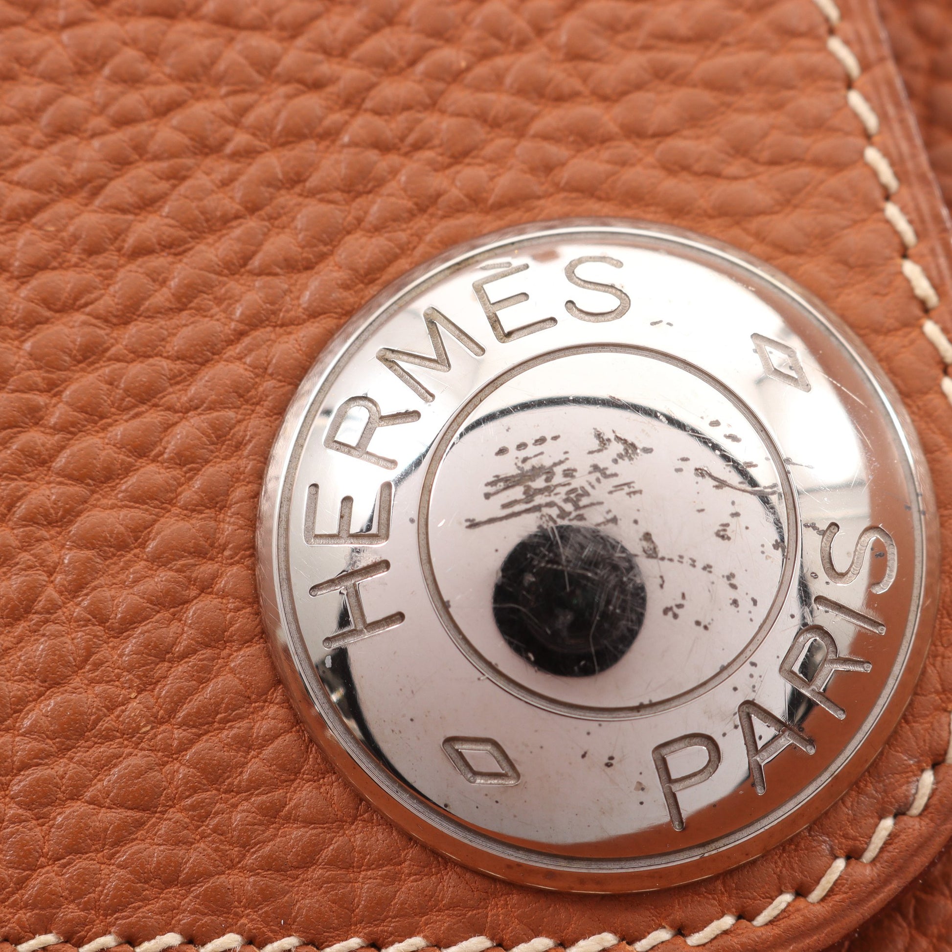 クリスティーヌ ゴールド ショルダーバッグ トゴ ブラウン シルバー金具 □C刻印 エルメス バッグ HERMES