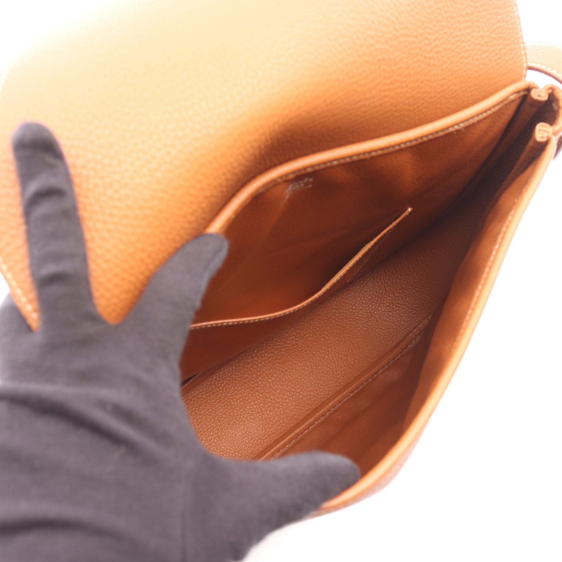 クリスティーヌ ゴールド ショルダーバッグ トゴ ブラウン シルバー金具 □C刻印 エルメス バッグ HERMES