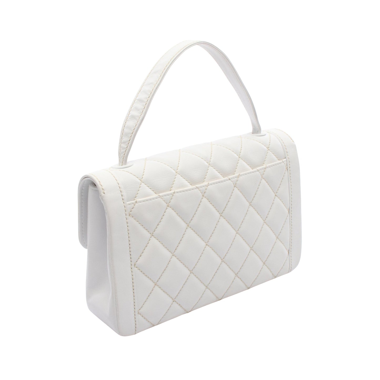 ワイルドステッチ トップハンドル ハンドバッグ レザー ホワイト ゴールド金具 シャネル バッグ CHANEL