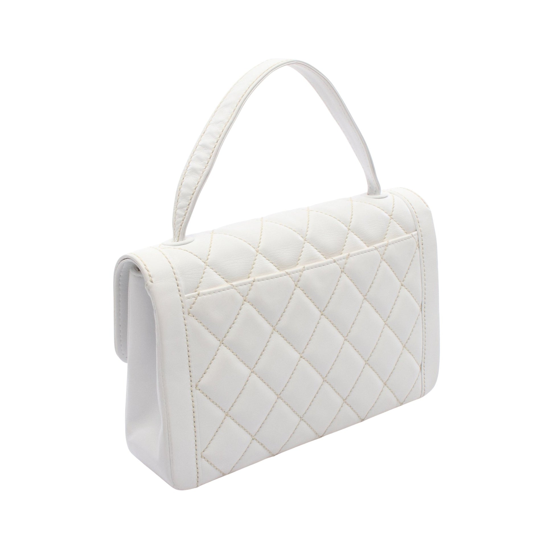 ワイルドステッチ トップハンドル ハンドバッグ レザー ホワイト ゴールド金具 シャネル バッグ CHANEL