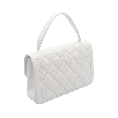 ワイルドステッチ トップハンドル ハンドバッグ レザー ホワイト ゴールド金具 シャネル バッグ CHANEL