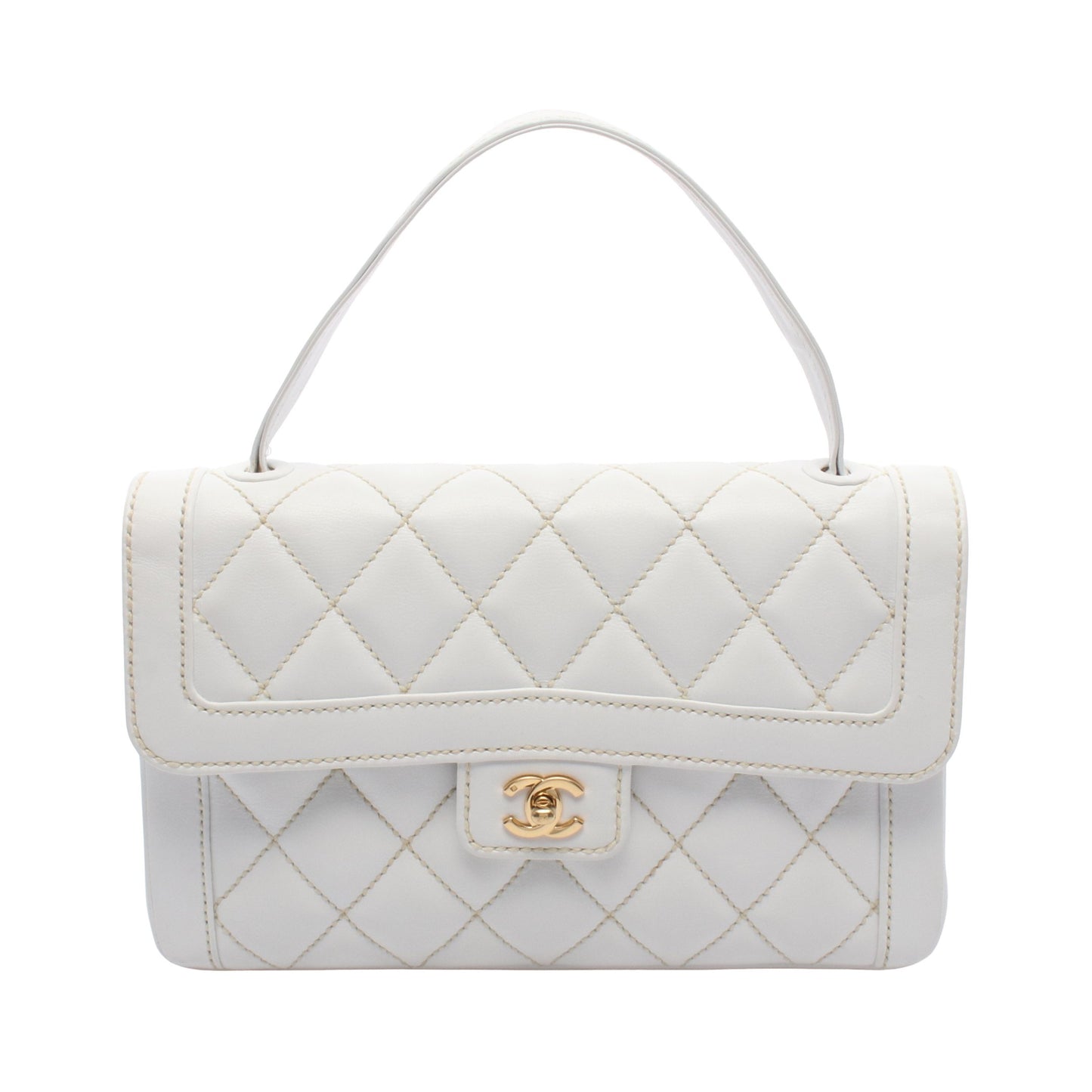 ワイルドステッチ トップハンドル ハンドバッグ レザー ホワイト ゴールド金具 シャネル バッグ CHANEL