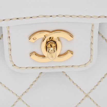 ワイルドステッチ トップハンドル ハンドバッグ レザー ホワイト ゴールド金具 シャネル バッグ CHANEL