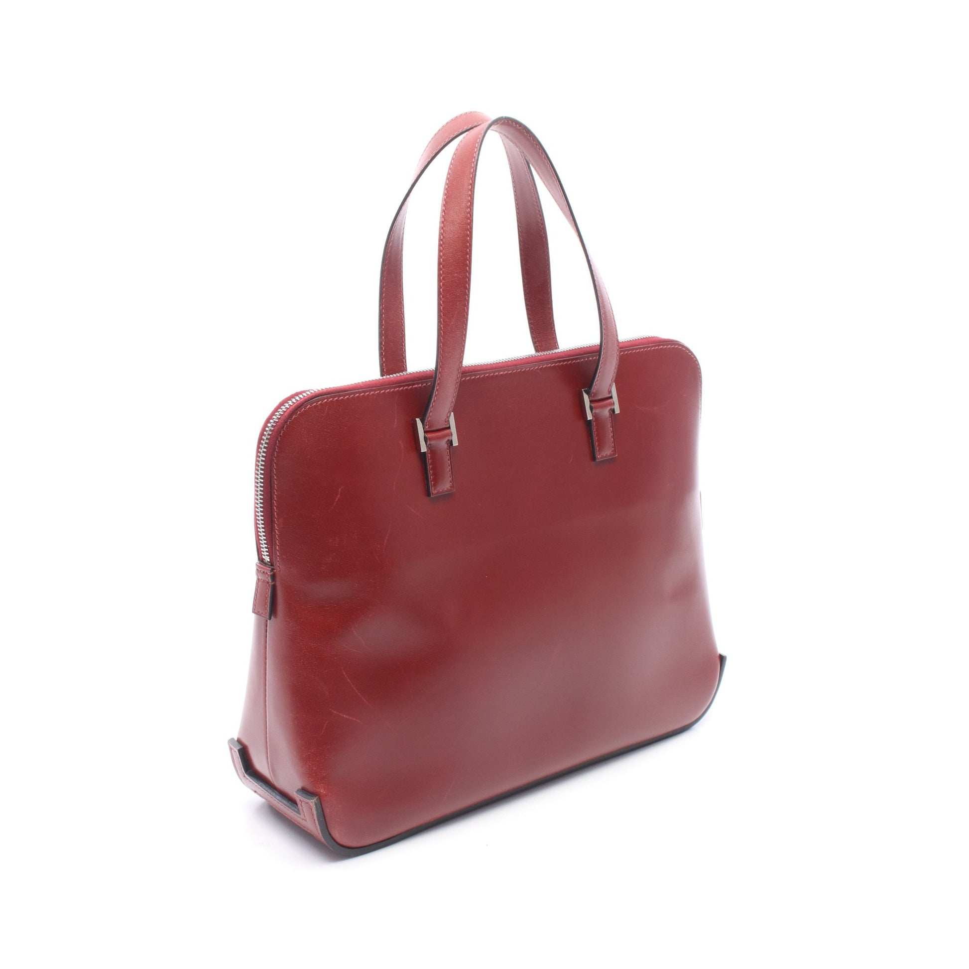 エスカパーダ ルージュアッシュ ハンドバッグ ボックスカーフ ボルドー シルバー金具 □E刻印 エルメス バッグ HERMES