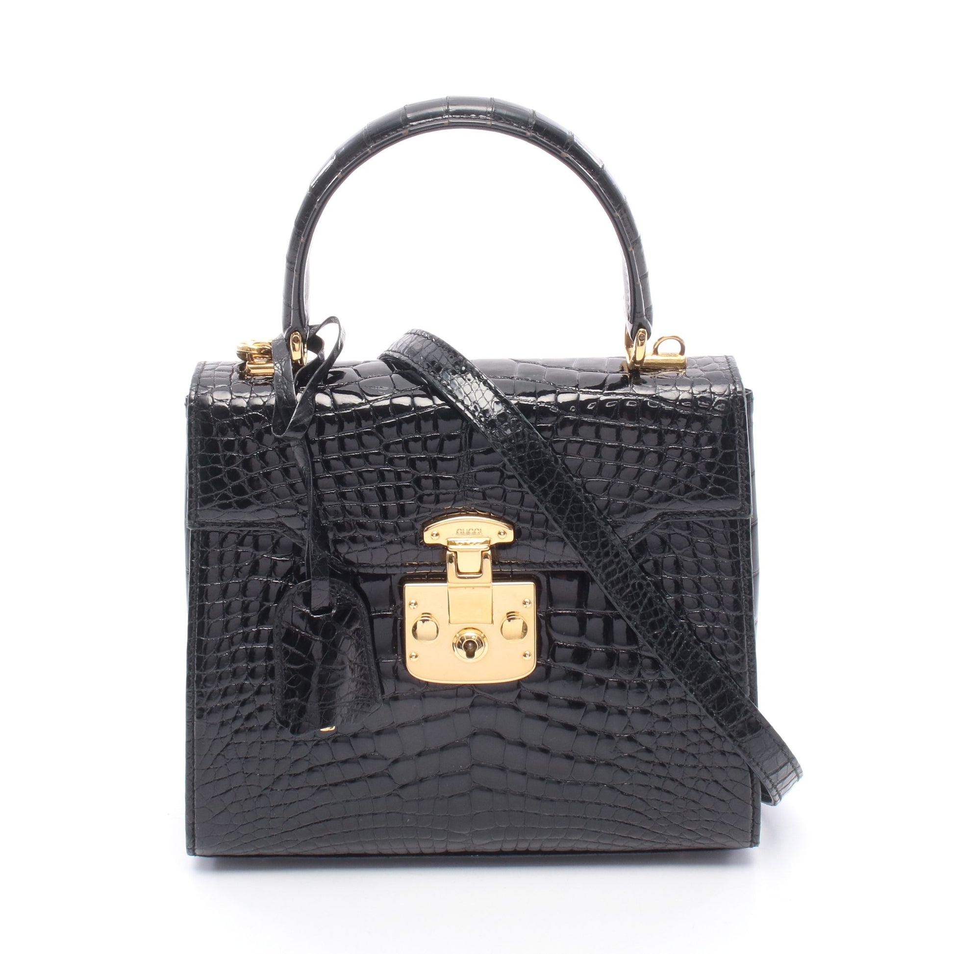 レディロック 2WAY ハンドバッグ クロコダイル ブラック グッチ バッグ GUCCI