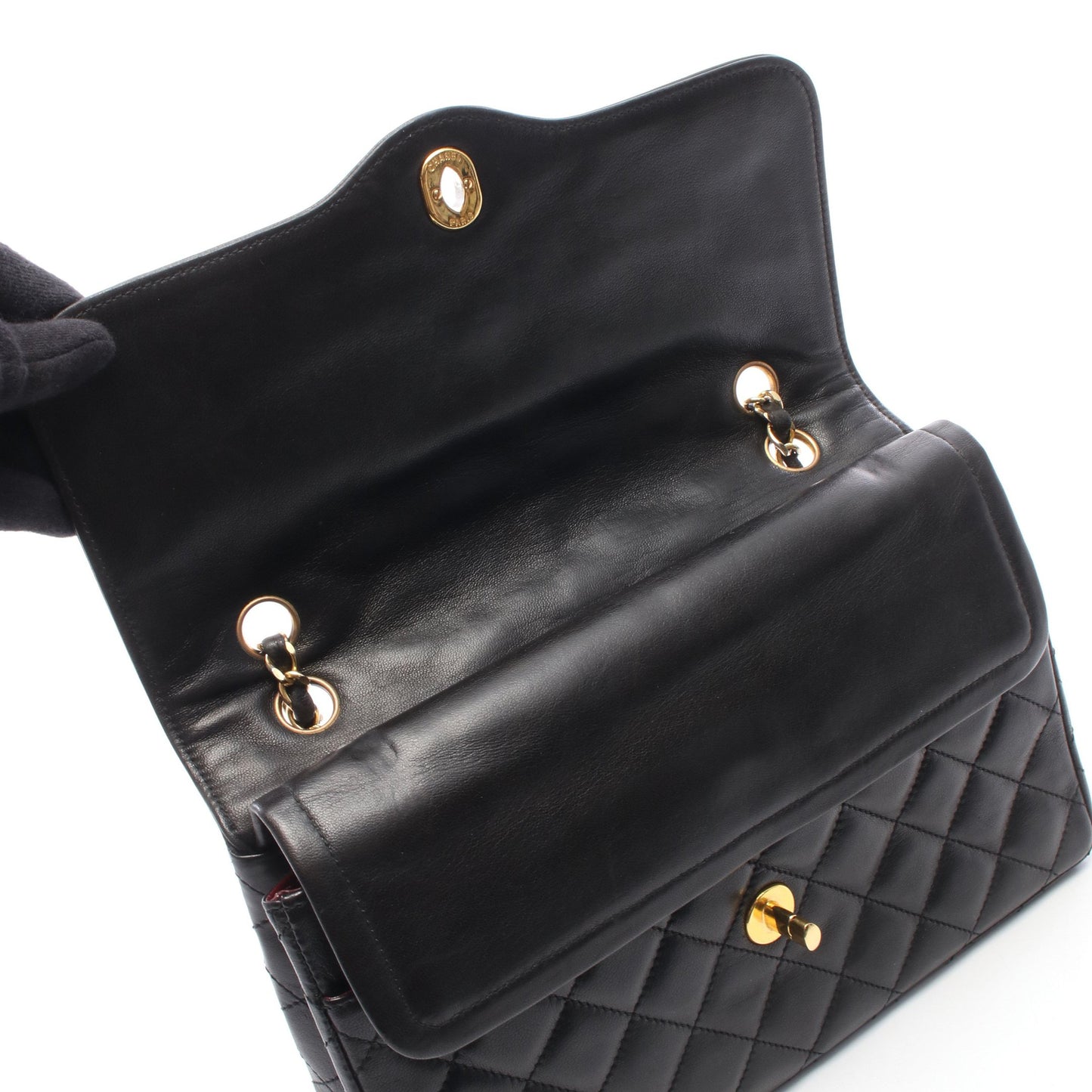 マトラッセ パリ限定 Wフラップ Wチェーンショルダーバッグ ラムスキン ブラック コンビ金具 シャネル バッグ CHANEL