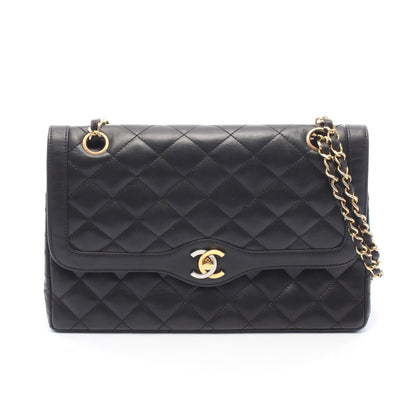マトラッセ パリ限定 Wフラップ Wチェーンショルダーバッグ ラムスキン ブラック コンビ金具 シャネル バッグ CHANEL