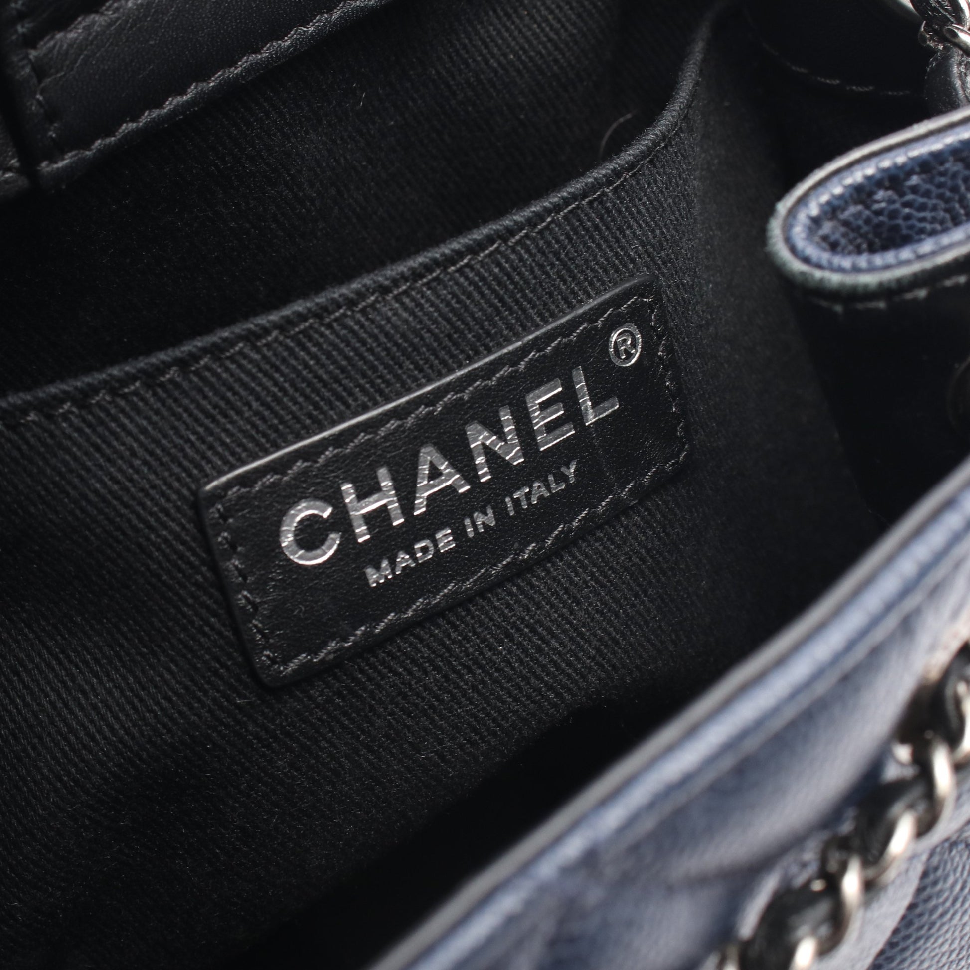 CCバケット マトラッセ 2WAY ハンドバッグ キャビアスキン レザー ネイビー ブラック シルバー金具 シャネル バッグ CHANEL