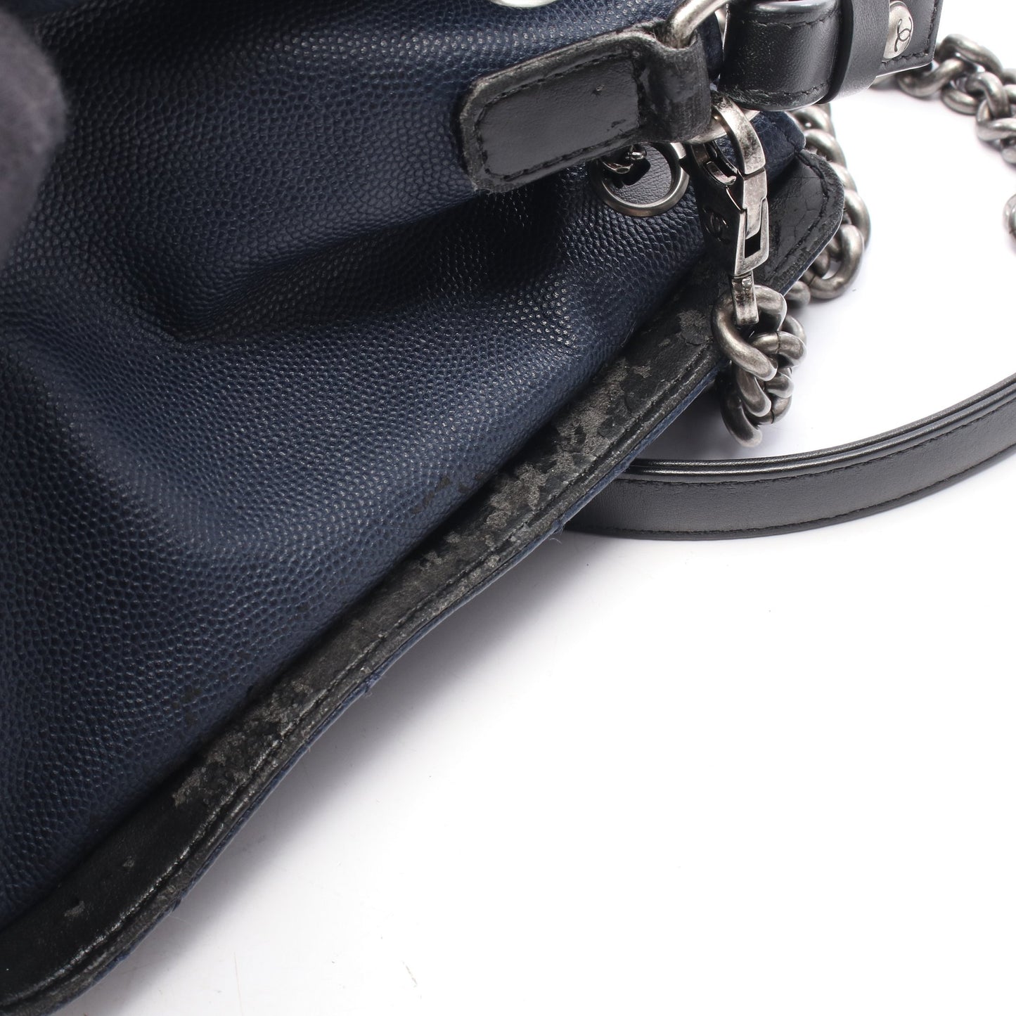 CCバケット マトラッセ 2WAY ハンドバッグ キャビアスキン レザー ネイビー ブラック シルバー金具 シャネル バッグ CHANEL