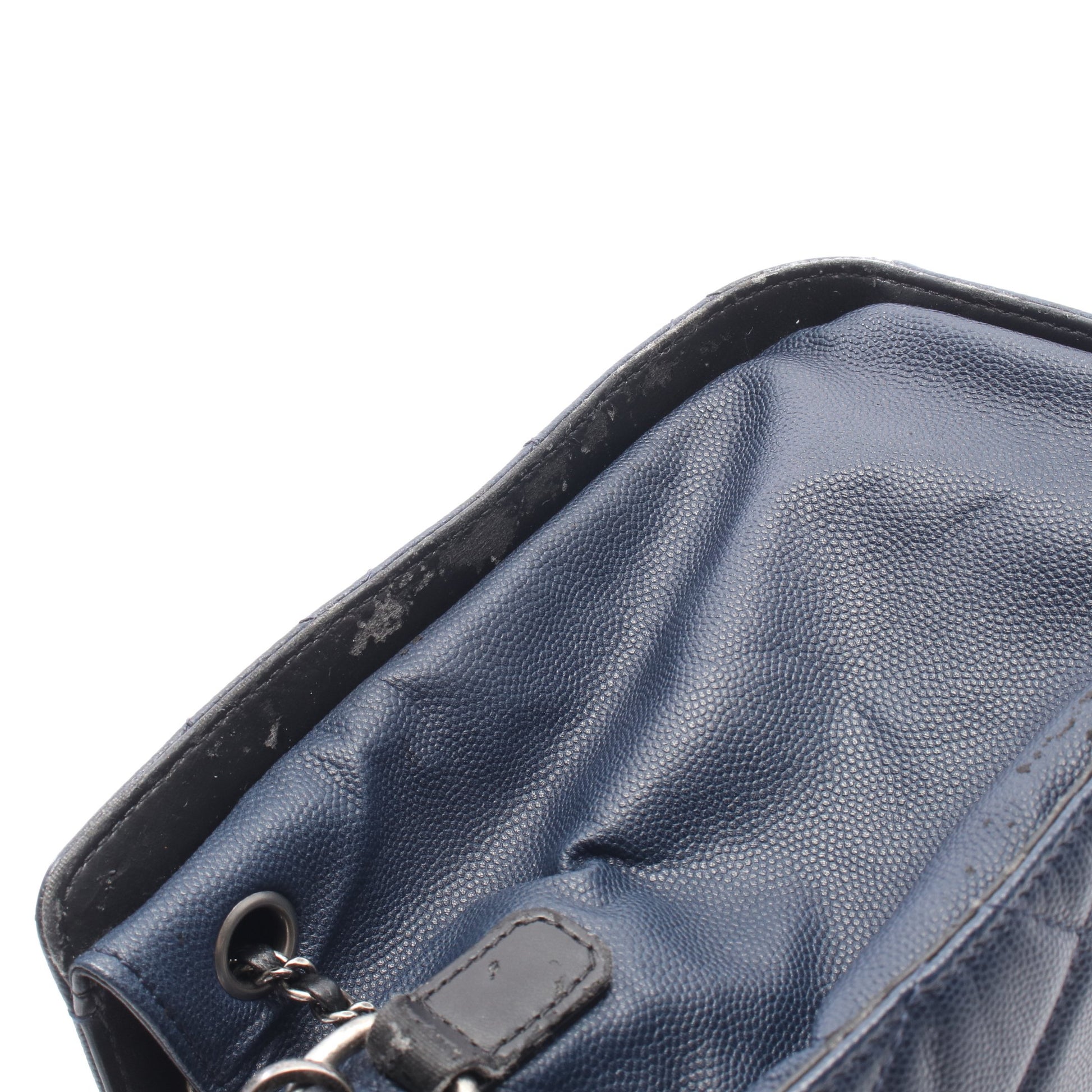CCバケット マトラッセ 2WAY ハンドバッグ キャビアスキン レザー ネイビー ブラック シルバー金具 シャネル バッグ CHANEL