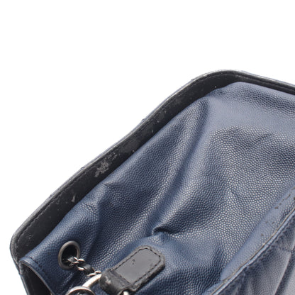 CCバケット マトラッセ 2WAY ハンドバッグ キャビアスキン レザー ネイビー ブラック シルバー金具 シャネル バッグ CHANEL