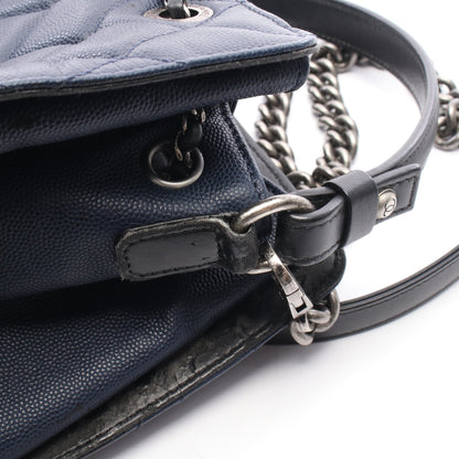 CCバケット マトラッセ 2WAY ハンドバッグ キャビアスキン レザー ネイビー ブラック シルバー金具 シャネル バッグ CHANEL