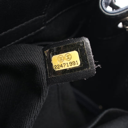CCバケット マトラッセ 2WAY ハンドバッグ キャビアスキン レザー ネイビー ブラック シルバー金具 シャネル バッグ CHANEL