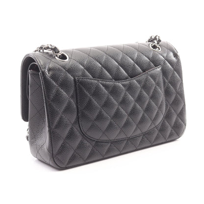 マトラッセ Wフラップ Wチェーンショルダーバッグ キャビアスキン ブラック シルバー金具 シャネル バッグ CHANEL