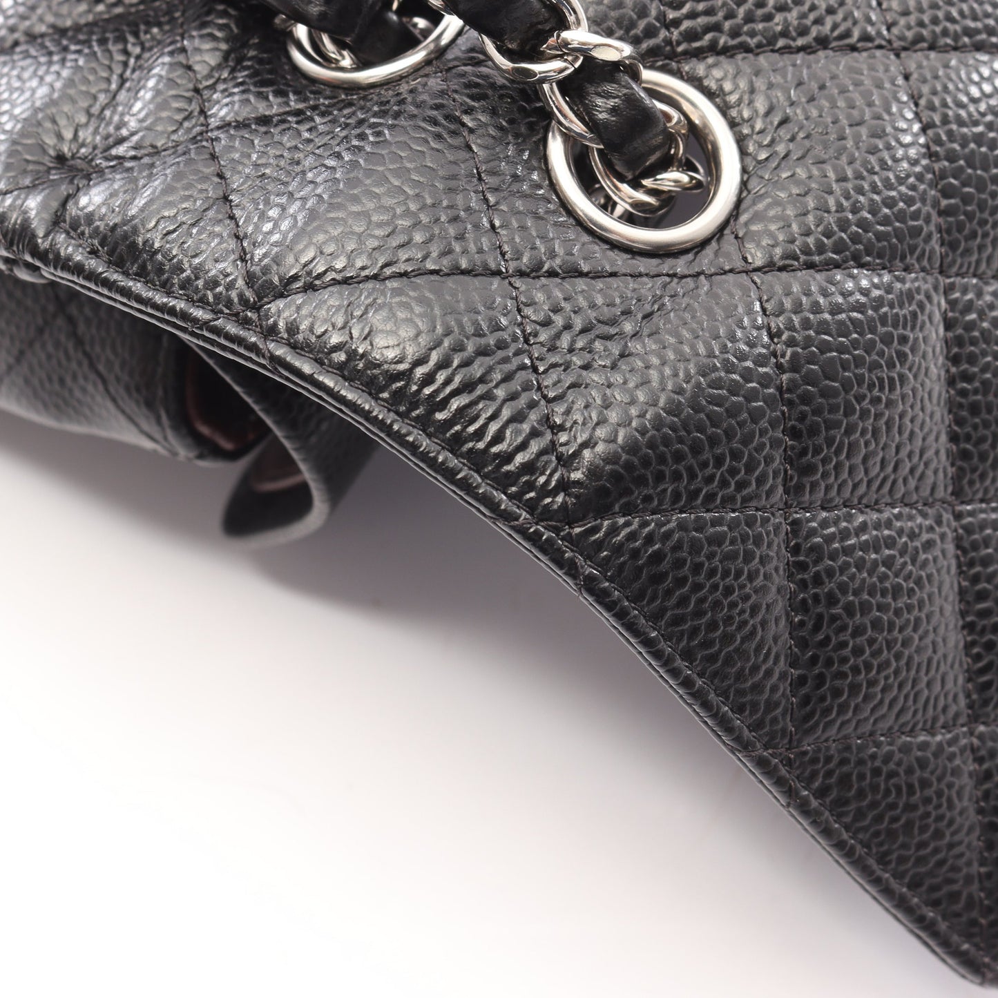 マトラッセ Wフラップ Wチェーンショルダーバッグ キャビアスキン ブラック シルバー金具 シャネル バッグ CHANEL