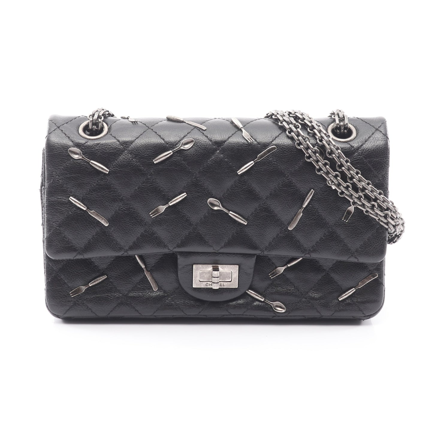 2.55 マトラッセ マドモアゼルチェーン Wフラップ Wチェーンショルダーバッグ レザー ブラック シャネル バッグ CHANEL