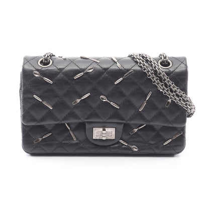 2.55 マトラッセ マドモアゼルチェーン Wフラップ Wチェーンショルダーバッグ レザー ブラック シャネル バッグ CHANEL