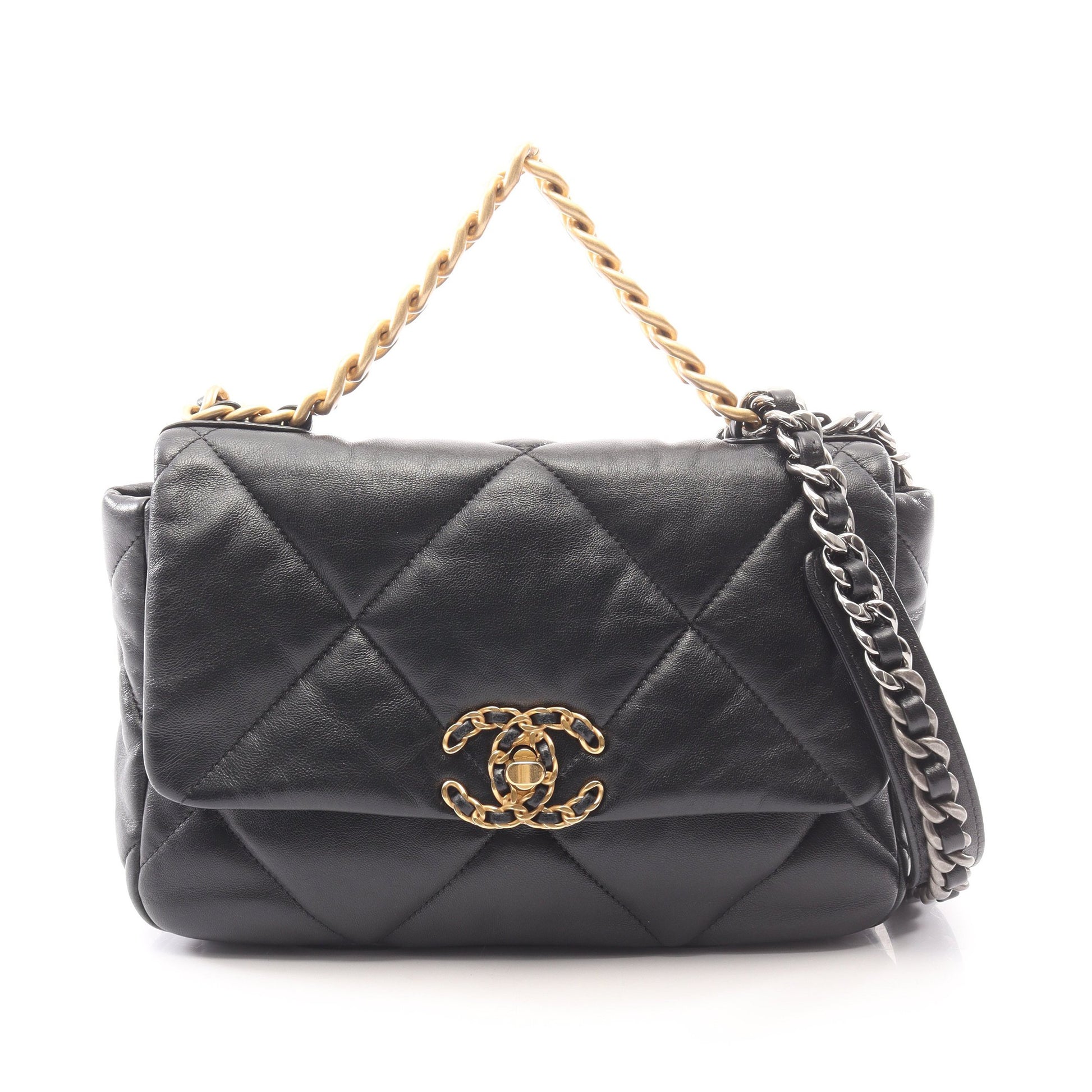 19 ディズヌフ マトラッセ コンビ金具 2WAY チェーンショルダーバッグ ラムスキン ブラック シャネル バッグ CHANEL