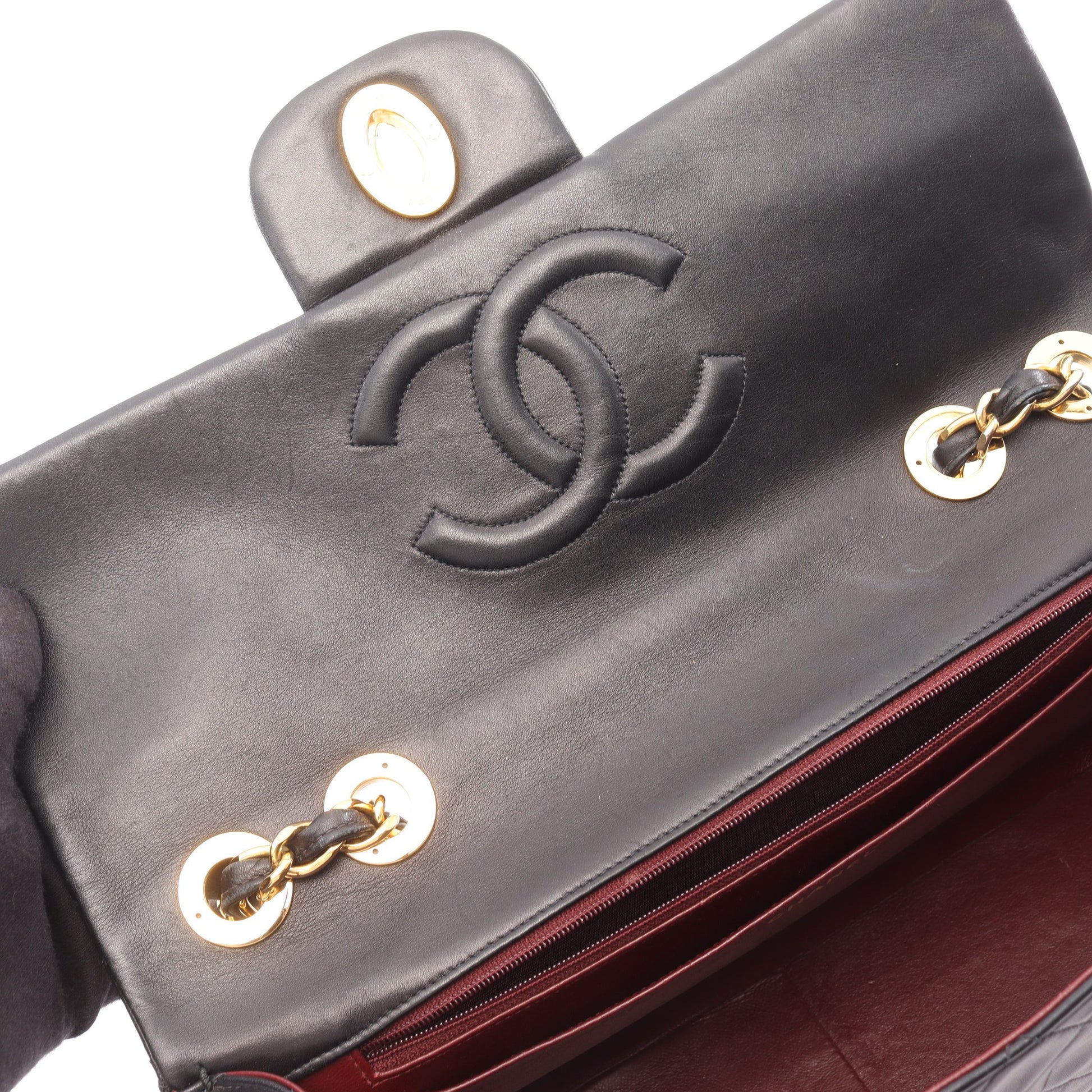 デカマトラッセ34 Wチェーンショルダーバッグ ラムスキン ブラック ゴールド金具 ヴィンテージ シャネル バッグ CHANEL