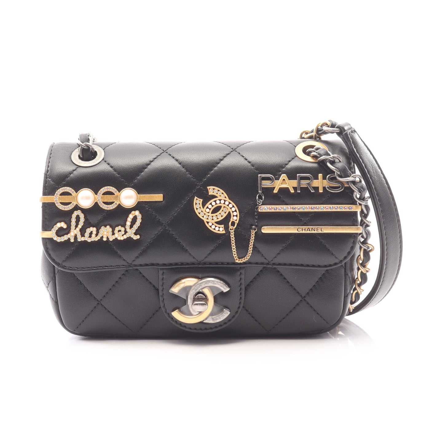 マトラッセ コンビ金具 チェーンショルダーバッグ ラムスキン ブラック シャネル バッグ CHANEL