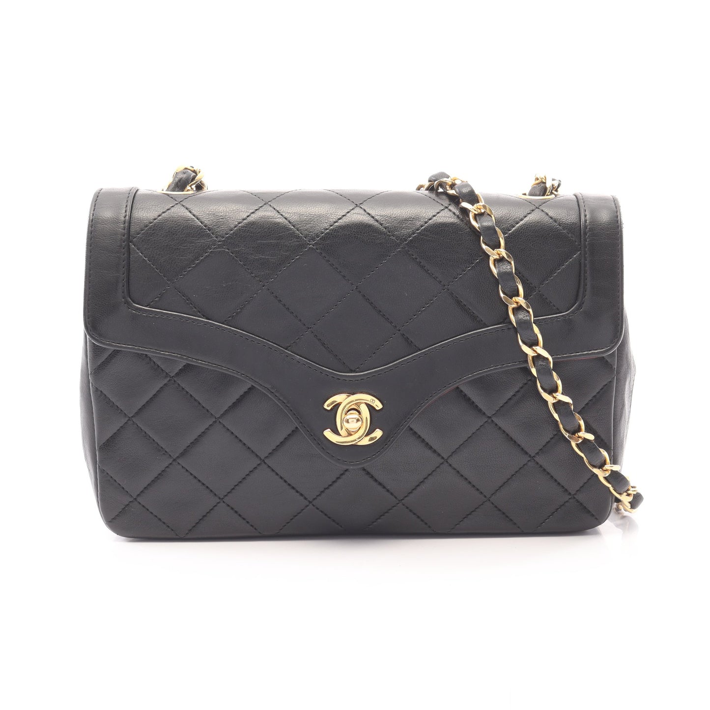 マトラッセ ヴィンテージ チェーンショルダーバッグ ラムスキン ブラック ゴールド金具 シャネル バッグ CHANEL