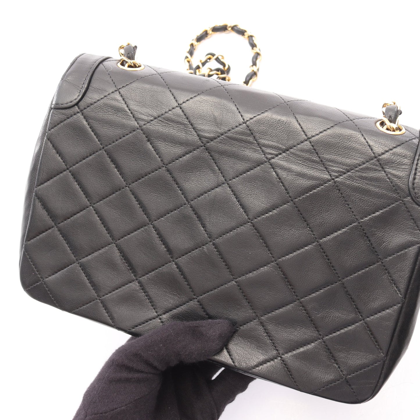 マトラッセ ヴィンテージ チェーンショルダーバッグ ラムスキン ブラック ゴールド金具 シャネル バッグ CHANEL