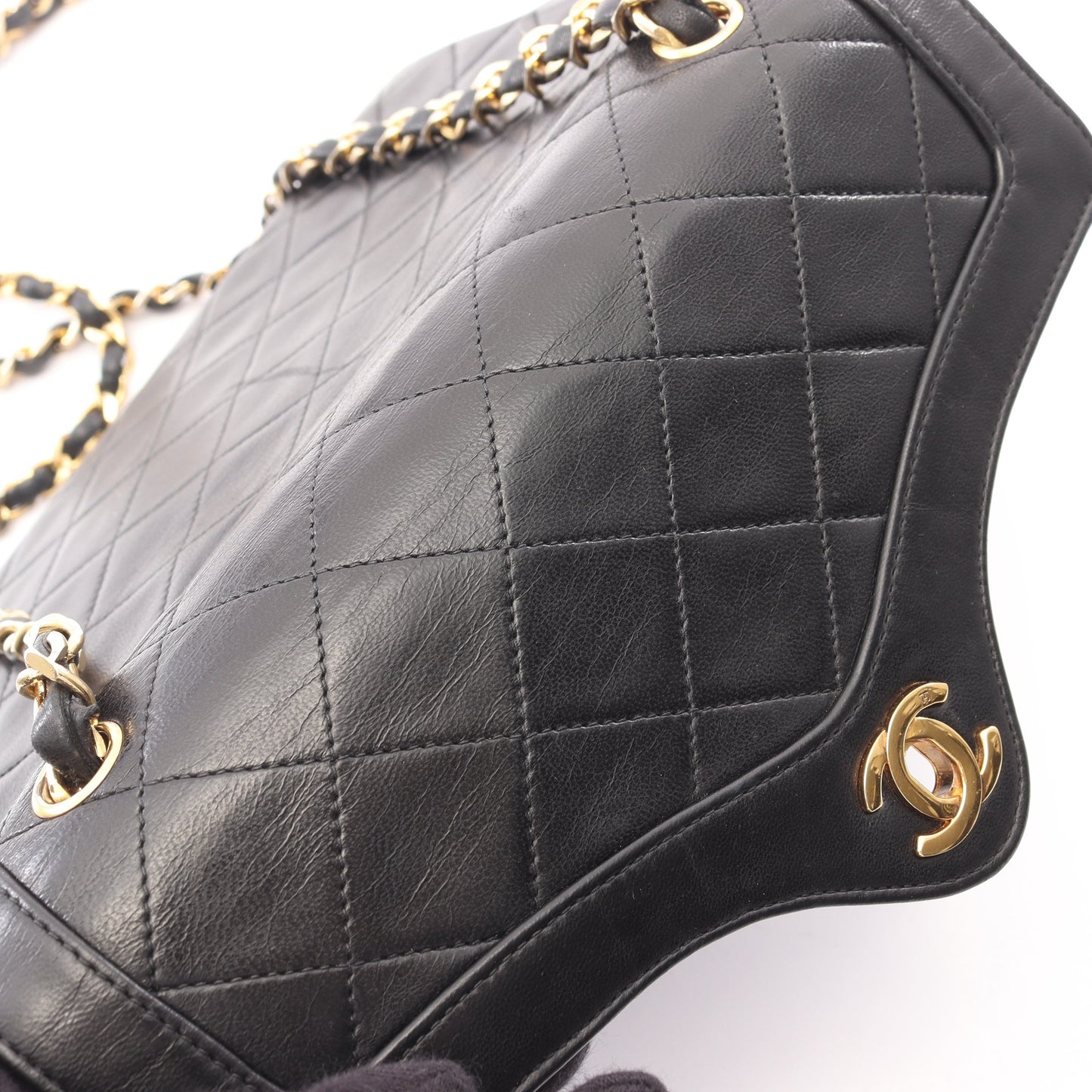 マトラッセ ヴィンテージ チェーンショルダーバッグ ラムスキン ブラック ゴールド金具 シャネル バッグ CHANEL