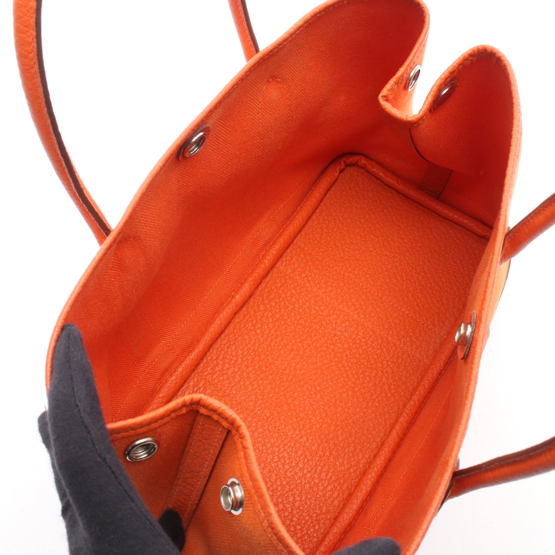 ガーデンパーティTPM フー ハンドバッグ トートバッグ トワルシェブロン レザー オレンジ シルバー金具 □Q刻印 エルメス バッグ HERMES
