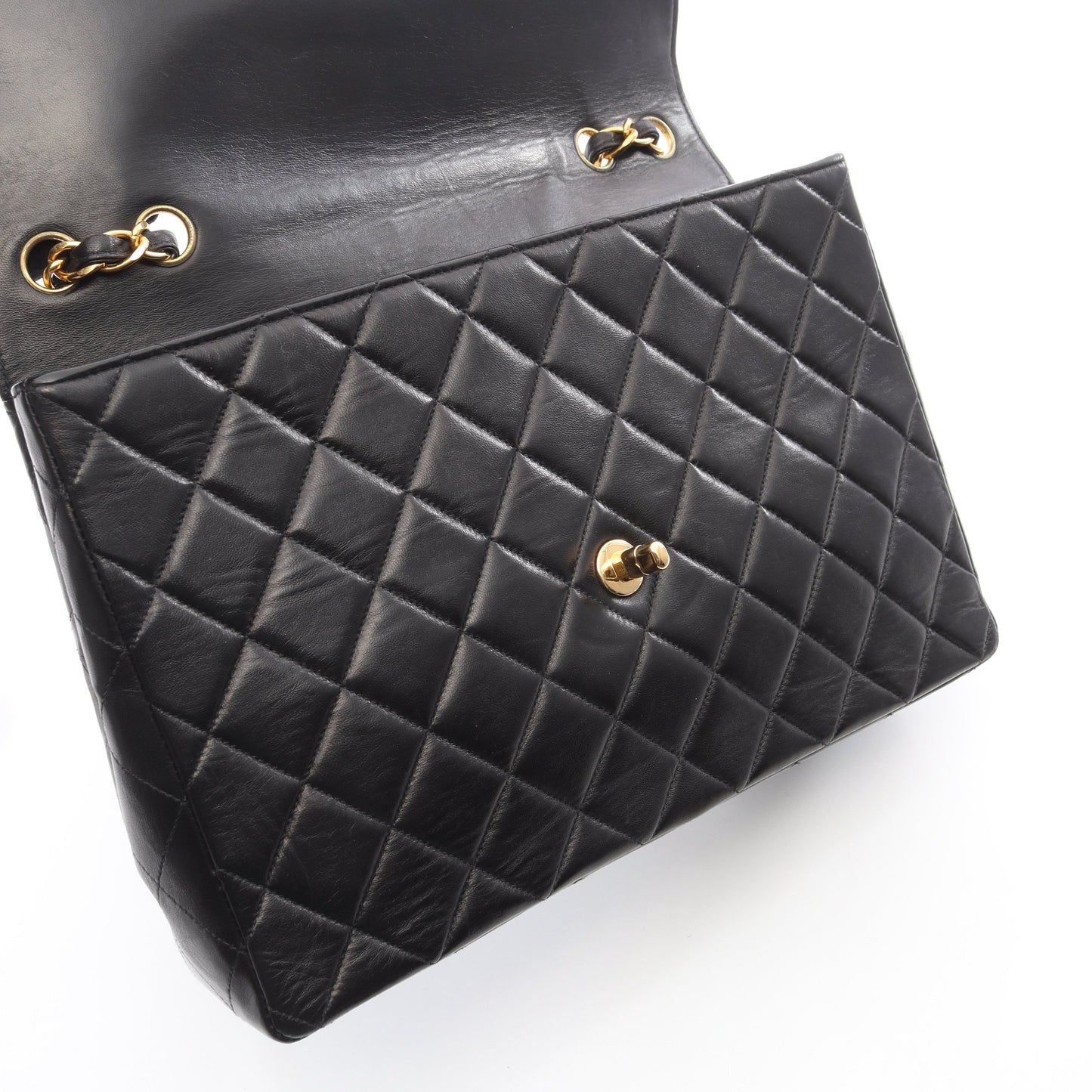 デカマトラッセ30 シングルフラップ Wチェーンショルダーバッグ ラムスキン ブラック ゴールド金具 シャネル バッグ CHANEL