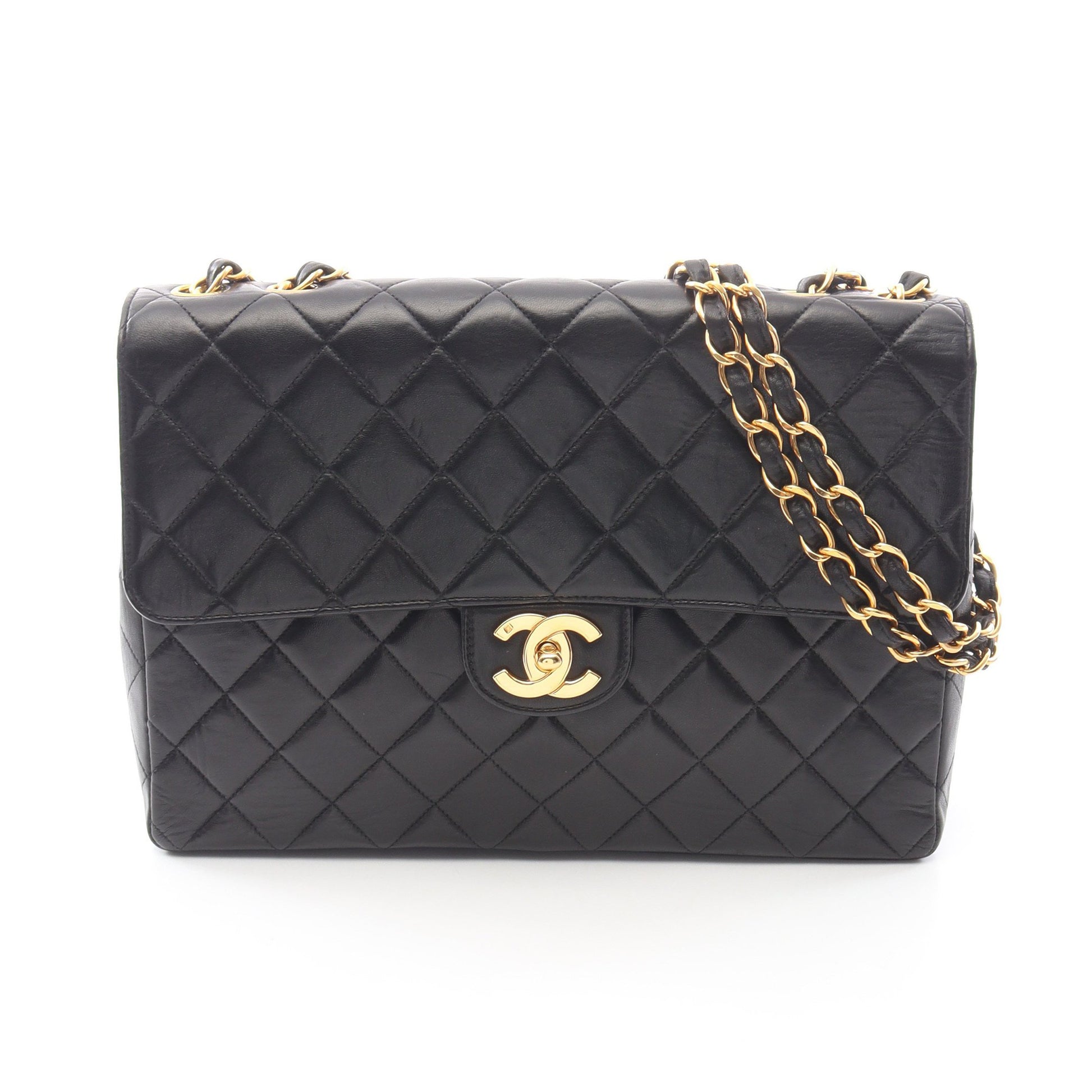 デカマトラッセ30 シングルフラップ Wチェーンショルダーバッグ ラムスキン ブラック ゴールド金具 シャネル バッグ CHANEL