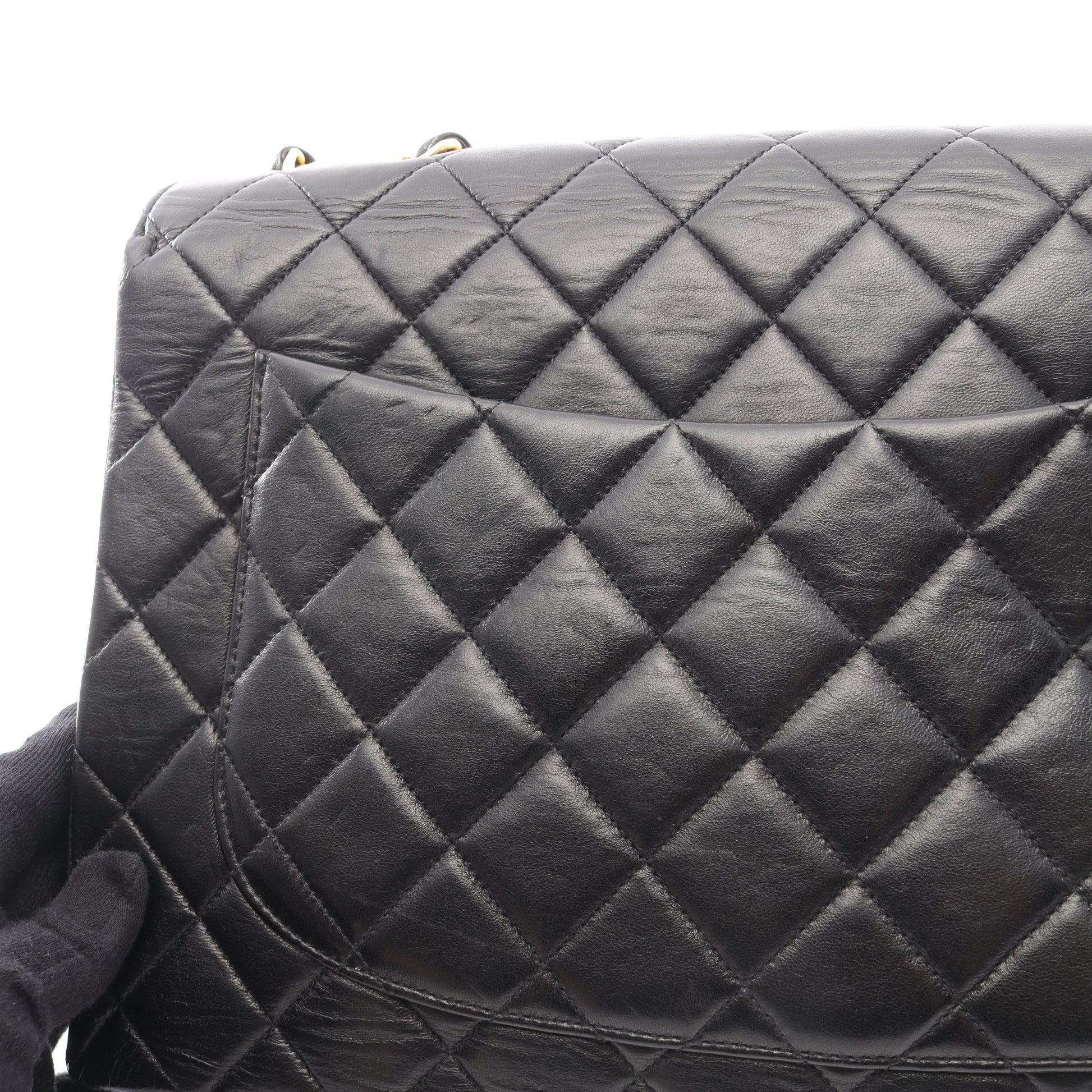 デカマトラッセ30 シングルフラップ Wチェーンショルダーバッグ ラムスキン ブラック ゴールド金具 シャネル バッグ CHANEL