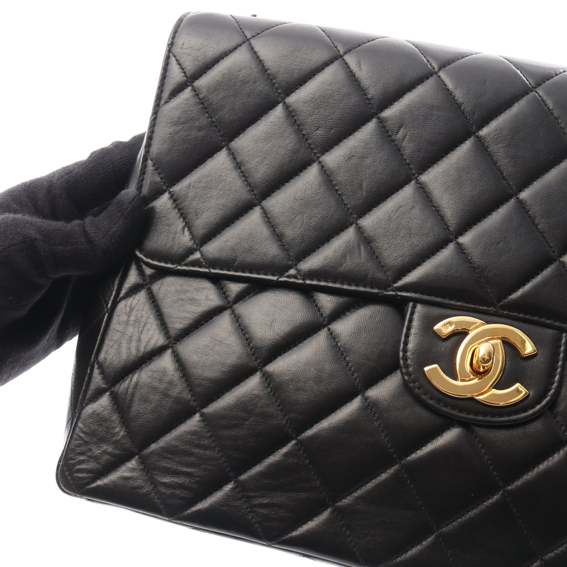デカマトラッセ30 シングルフラップ Wチェーンショルダーバッグ ラムスキン ブラック ゴールド金具 シャネル バッグ CHANEL