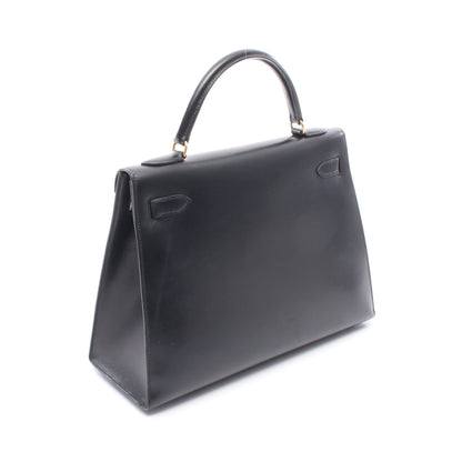 ケリー32 外縫い 2WAY ハンドバッグ ボックスカーフ ブラック ゴールド金具 ○Y刻印 エルメス バッグ HERMES