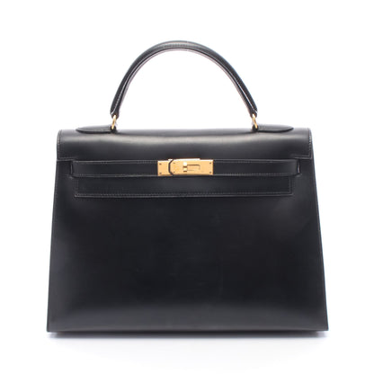 ケリー32 外縫い 2WAY ハンドバッグ ボックスカーフ ブラック ゴールド金具 ○Y刻印 エルメス バッグ HERMES