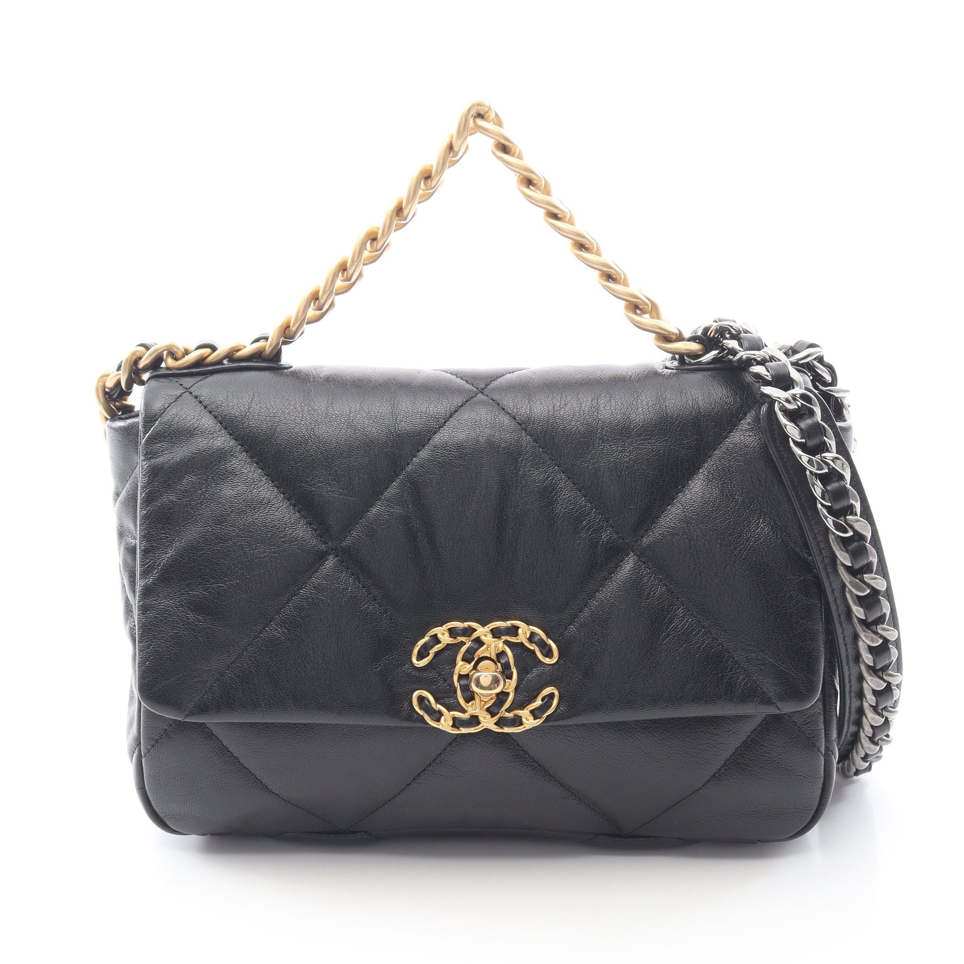 19 ディズヌフ マトラッセ チェーンショルダーバッグ レザー ブラック コンビ金具 シャネル バッグ CHANEL